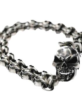 原创欧美925银手工雕刻骷髅项链