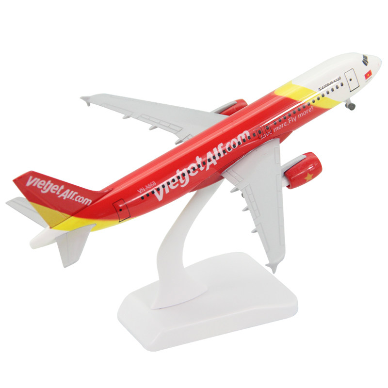 仿真飞机模型空客A320越南越捷航空客机礼品摆件带轮合金航模20cm
