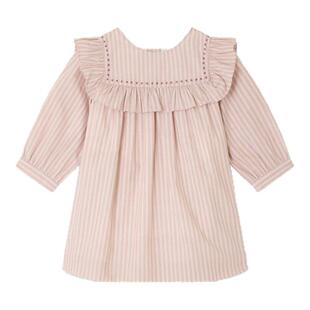 【新品】Bonpoint2026秋冬女小童刺绣条纹长袖连身裙小樱桃童装