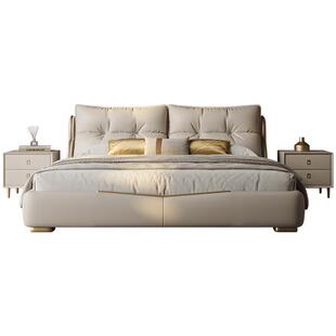 主卧床轻奢高级感意式双人大床1米8现代简约真皮婚床羽绒大软靠包