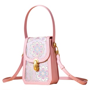 曼莎中国风宋锦香云纱手提单肩斜挎刺绣真丝牛皮手提女包3108