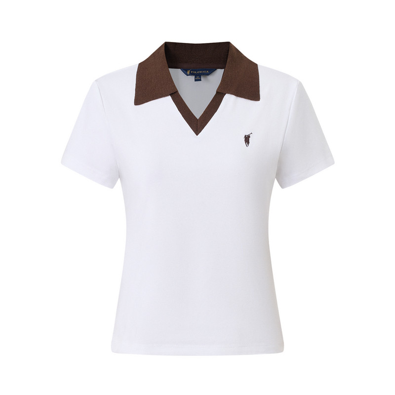 POLOWALK女式短袖POLO衫2026夏季新品女装时尚撞色翻领显瘦polo衫