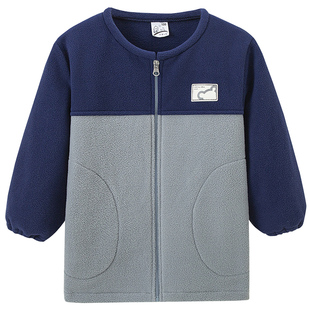 男童罩衣摇粒绒秋冬拉链校服防脏外套羽绒服罩衫宝宝保暖护衣秋冬