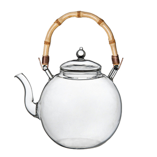 高茗竹节提梁壶高硼硅玻璃茶壶耐热玻璃壶明火电陶炉900mL烧水壶