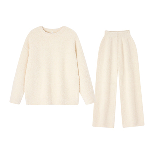 BE半边绒睡衣女款冬季长袖加绒加厚秋冬珊瑚绒冬天套头家居服套装