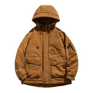 90白鸭绒连帽工装羽绒服男冬季宽松保暖加厚羽绒冲锋衣外套潮男款