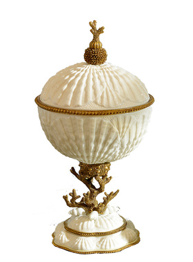 欧式风陶瓷镶铜贝壳果盘装饰品