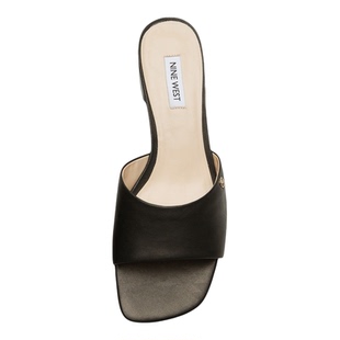 Nine West/玖熙真皮方头一字拖女款粗跟简约百搭通勤凉拖鞋女新款