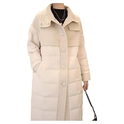 双面羊绒拼接鹅绒羽绒服女2025冬新款立领中长款驼色呢子大衣外套