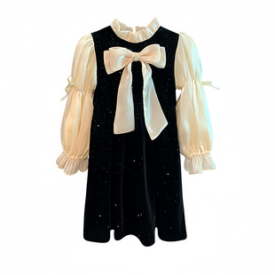 女童秋冬连衣裙女孩红色生日新年加绒礼服儿童拜年丝绒高级公主裙