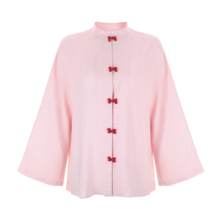 Bettychow梅丁款！亚麻粉色盘扣中式衬衣复古文艺国风通勤外套