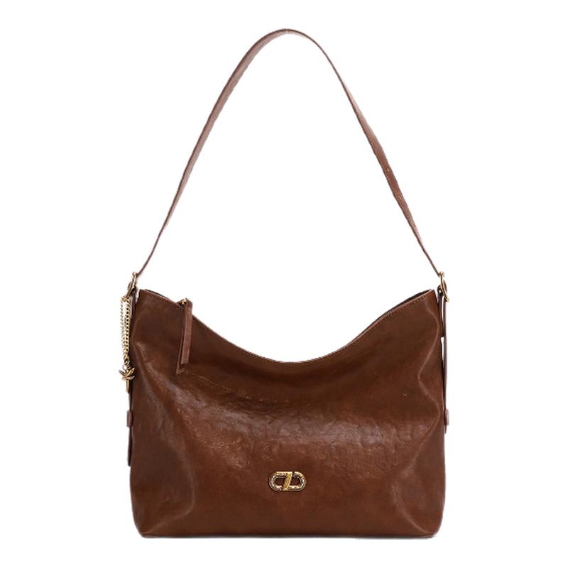 红蜻蜓复古hobo包女2025秋新款包包植鞣棕色通勤大容量单肩斜挎包