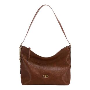 红蜻蜓复古hobo包女士新款包包植鞣棕色时尚通勤大容量单肩斜挎包