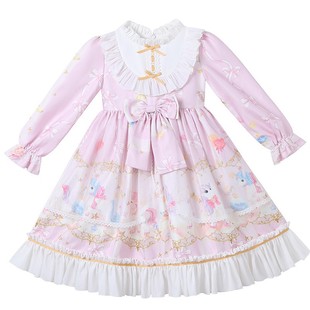 洛丽塔女童公主裙秋冬装洋气儿童绝美连衣裙女孩粉色新年过年裙子