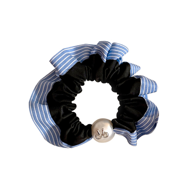 气质蓝色条纹发圈低马尾扎头发绳