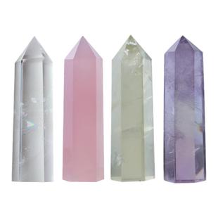 天然白粉水晶原石六棱柱粉水晶柱单尖水晶石瑜伽消磁净化矿石摆件