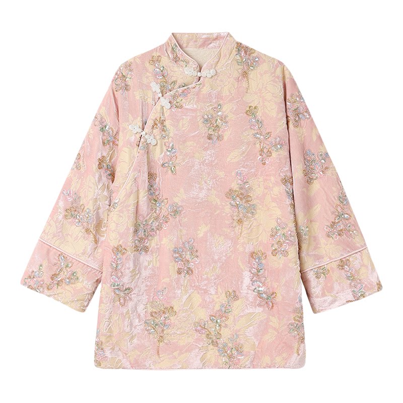 新中式丝绒加绒长款汉服上衣