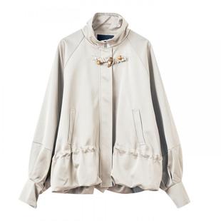 宝诗黎小立领宽松收腰外套2026春季韩系气质减龄显瘦新款百搭上衣