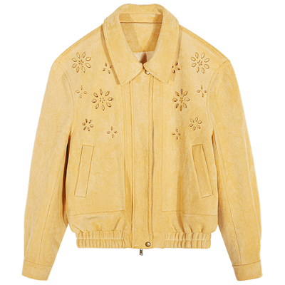 今屿花花刺绣镂空麂皮绒外套女