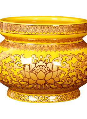 禅居金黄陶瓷描金莲花供花瓶