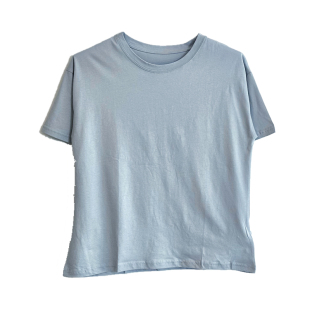 2025夏季通勤显瘦雾霾蓝色t恤女宽松港风圆领薄款简约纯色上衣TEE
