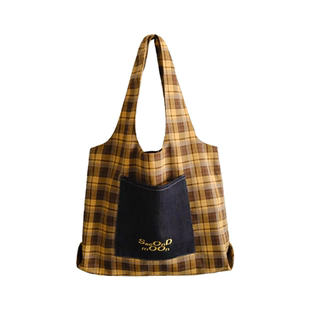 SecondMoon小众设计进口格纹拼牛仔百搭韩系单肩包