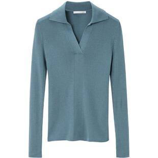 【黄金羊毛】OVV Outlet秋冬女装POLO领修身休闲羊毛长袖针织衫