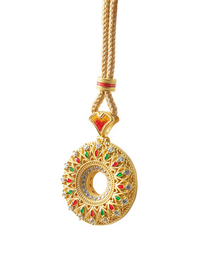 蛮文 重工精致古法工艺珐琅绘福禄八宝罗盘幸运草足银项链大吊坠