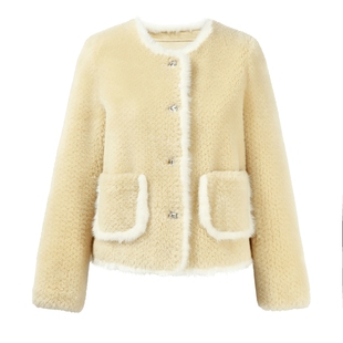 可可尼COCOON2025冬季新款上衣年会战袍穿搭黄色气质短款皮草外套