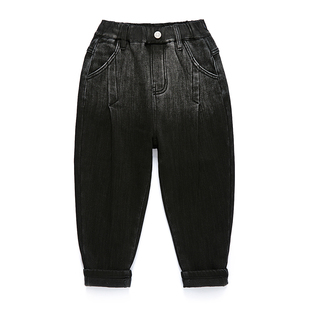 童装男童牛仔裤2025春秋新款儿童黑色裤子修身弹力中大童休闲长裤
