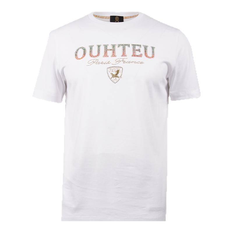 OUHTEU/欧度男士短袖T恤针织圆领白色棉面料潮流合体版型夏季