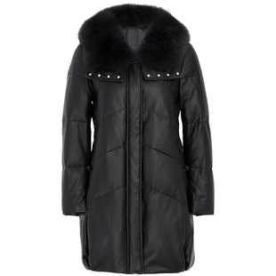 马天奴羽绒服女款冬季新款黑色狐狸毛领绵羊皮廓形保暖时尚女气质