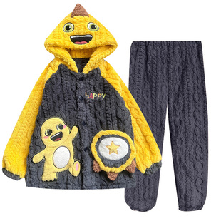 儿童睡衣秋冬季2025新款男童珊瑚绒奶龙加厚款法兰绒中大童家居服