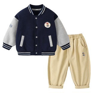 咔咔熊猫宝宝时尚棒球服套装春装男童卡通学院两件套春秋儿童年装