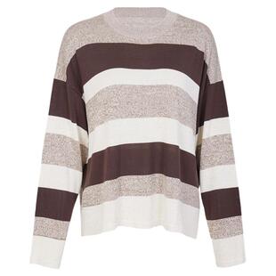 婉甸2026春季新品摩卡色条纹毛织宽松套头衫长袖针织衫1251W10DJ3