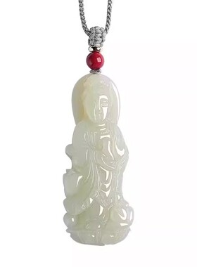 天然正品和田玉观音吊坠
