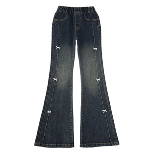 女童加绒喇叭裤冬季2025新款儿童裤子洋气秋冬加厚大童好看牛仔裤