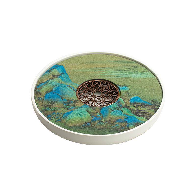 墨己茶盘陶瓷吸水家用泡茶台圆形干泡台功夫茶具蓄水式速干茶托盘