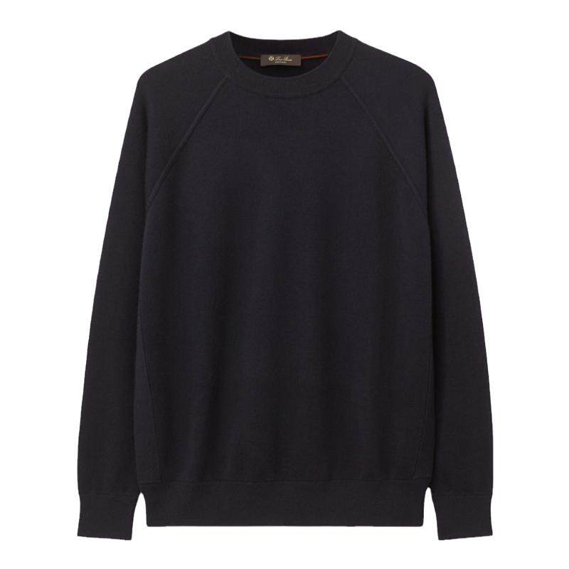 Loro Piana/诺悠翩雅男装海军蓝色羊毛羊绒简约圆领长袖针织衫