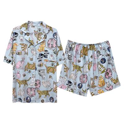 夏季薄款棉绸卡通大码睡衣套装女