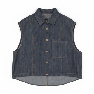 Jane express/简表达独立剪裁宽松廓形女士修身牛仔马夹XMJ63001