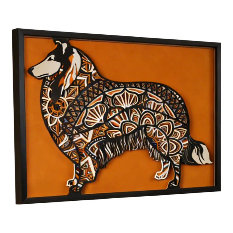 牧羊犬立体叠雕装饰画民宿客厅书现代装饰画