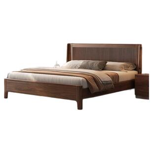 黑胡桃木新中式实木双人床1米5民宿床1米8主卧室家用2025新款家具