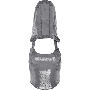 WEIRD PUSS 废土风辣妹穿搭亮面无袖连帽背心个性显瘦不规则上衣