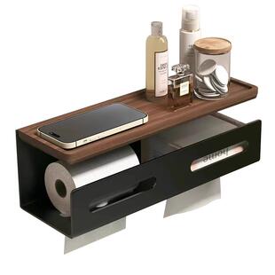 黑胡桃木卫生间纸巾盒置物架壁挂纸巾架浴室免打孔厕所纸架卷纸架