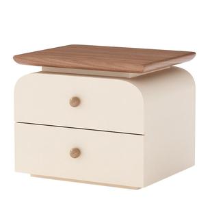 智能实木床头柜带灯家用卧室2025爆款小众设计感中古小型床边柜子