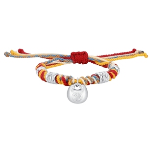 潮宏基盘缠银足银手链银饰手绳小胖福亲子儿童宝宝手饰周岁礼物女