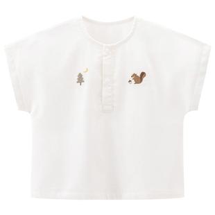 乖奇熊宝宝夏季薄款可爱T恤婴儿短袖上衣服亚麻透气休闲小童夏装