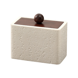 洞石牙签盒牙签罐创意轻奢高级高颜值牙签牙线二合一收纳盒棉签盒