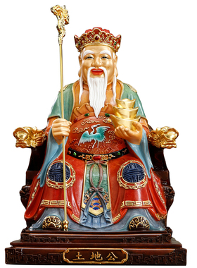 纯铜彩绘土地公婆福德正神像摆件